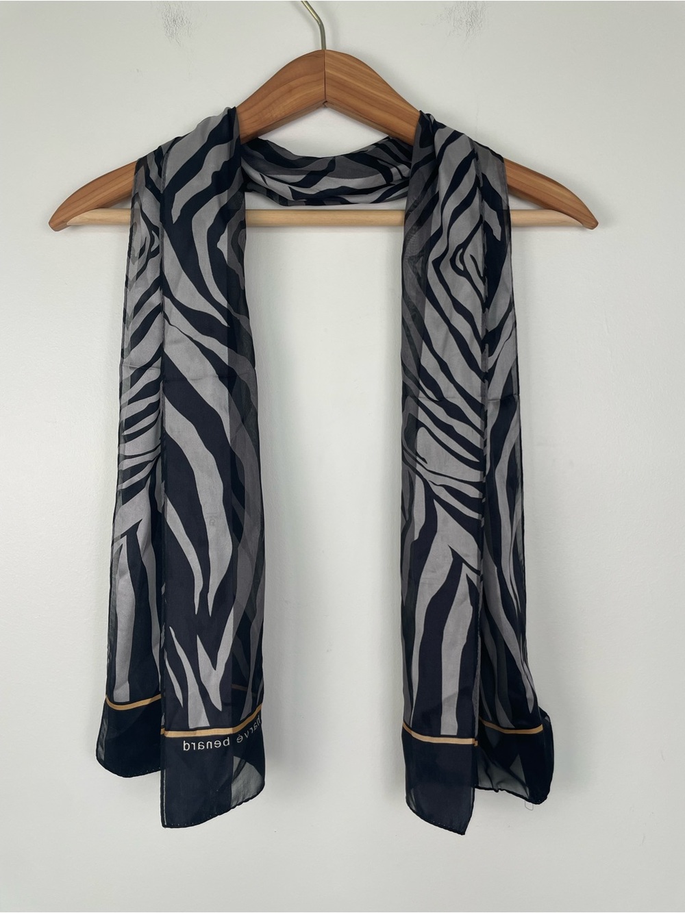Harve Bernard Silk Zebra Scarf Black Gray Long Y2K Animal Print Neutral